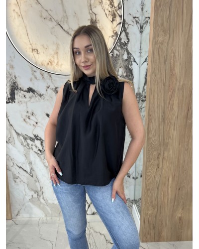 Bluzka bez rękawów z różą By o la la...! czarna