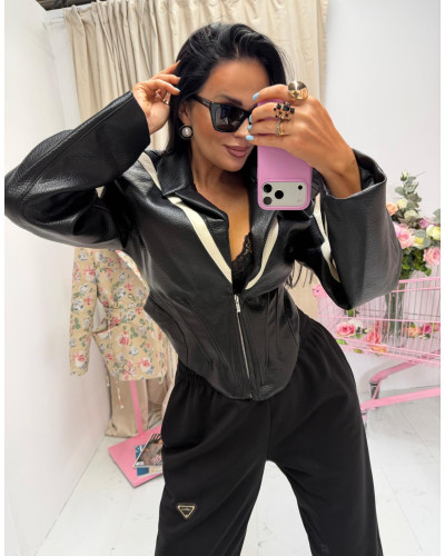 Kurtka taliowana z białymi wstawkami La Milla czarna