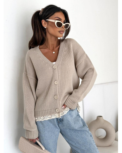 Kardigan z koronką Laura beżowy