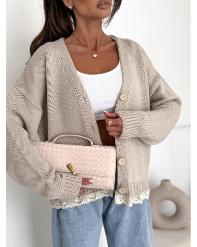 Kardigan z koronką Laura beżowy