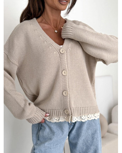 Kardigan z koronką Laura beżowy