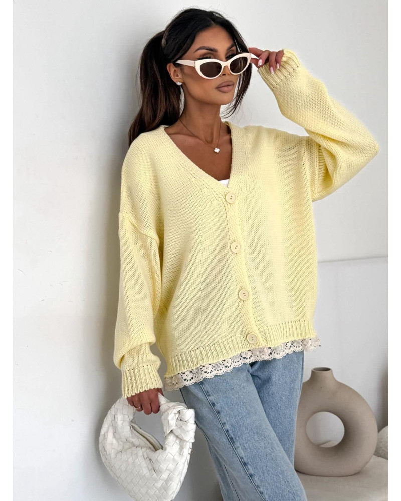 Kardigan z koronką Laura bananowy