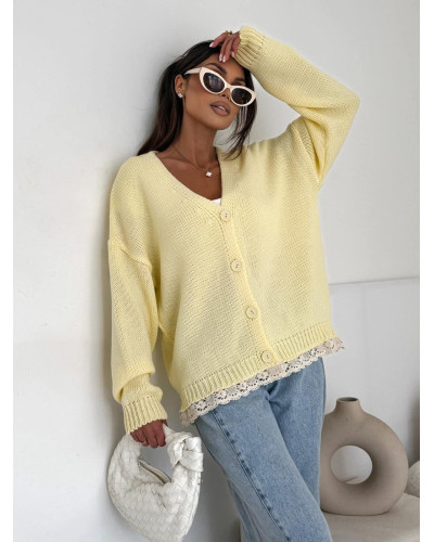 Kardigan z koronką Laura bananowy