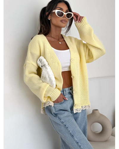 Kardigan z koronką Laura bananowy