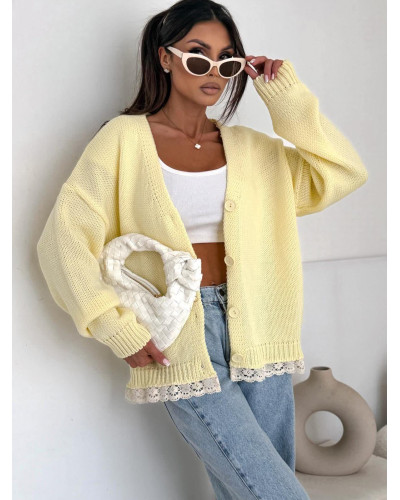 Kardigan z koronką Laura bananowy