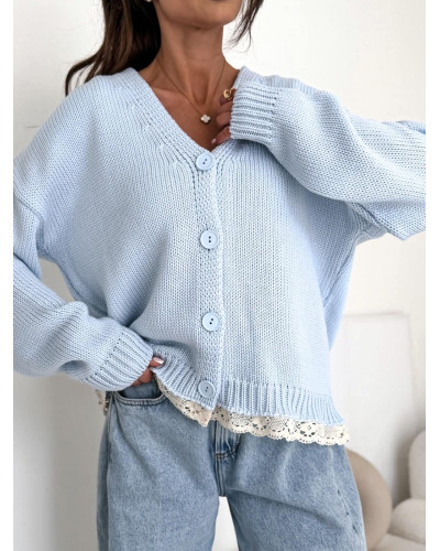 Kardigan z koronką Laura błękitny