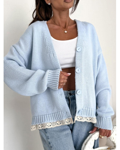 Kardigan z koronką Laura błękitny