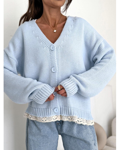 Kardigan z koronką Laura błękitny