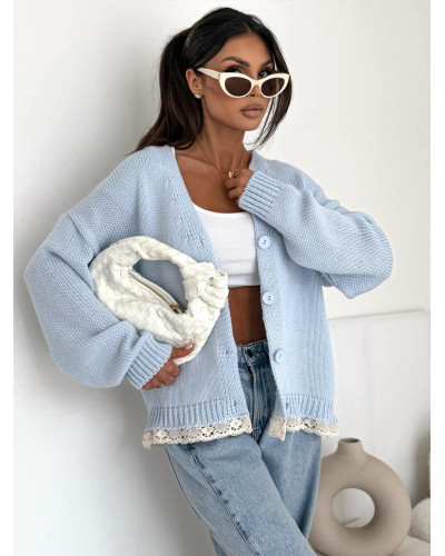 Kardigan z koronką Laura błękitny