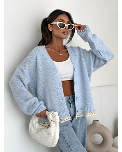 Kardigan z koronką Laura błękitny