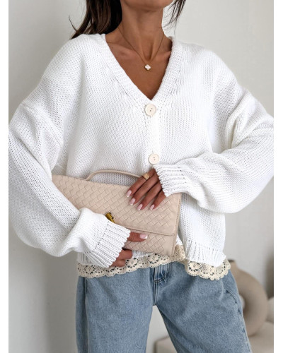 Kardigan z koronką Laura biały
