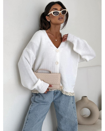 Kardigan z koronką Laura biały