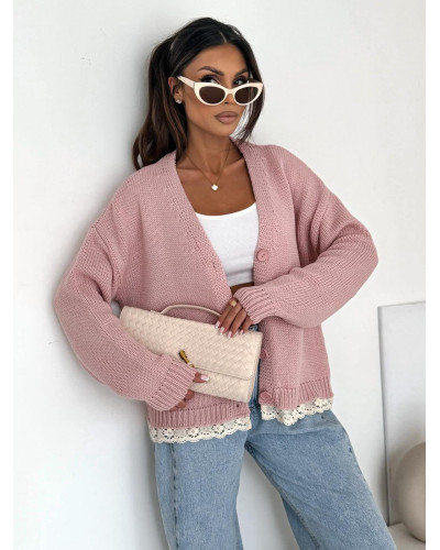 Kardigan z koronką Laura pudrowy róż