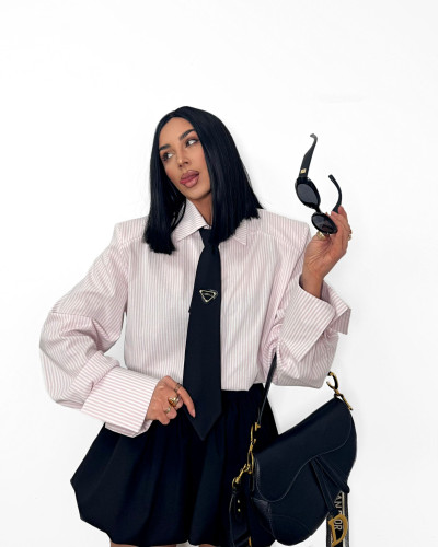 Koszula w paski z krawatem La Milla różowa