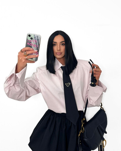 Koszula w paski z krawatem La Milla różowa