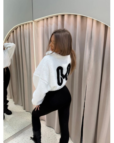 Bluza teddy z logo na plecach biała