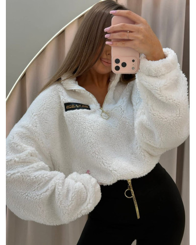 Bluza teddy z logo na plecach biała