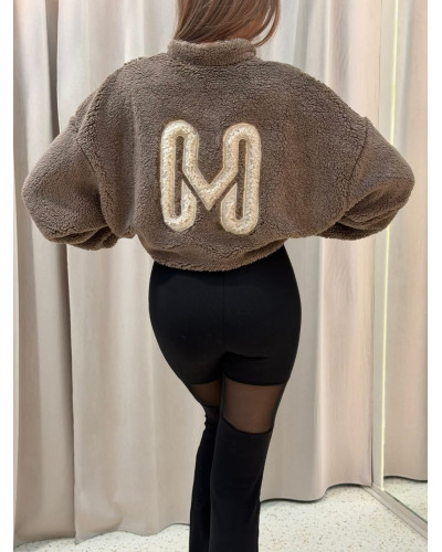 Bluza teddy z logo na plecach czekoladowa