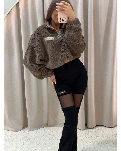 Bluza teddy z logo na plecach czekoladowa