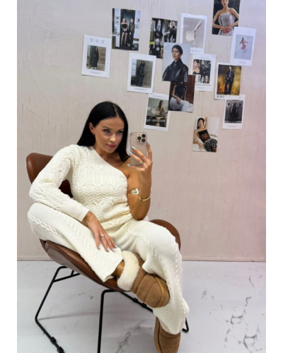 Komplet sweterkowy warkocz La Milla śmietankowy