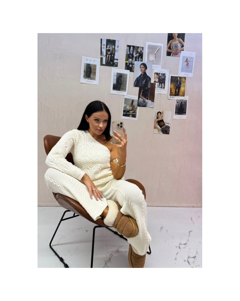 Komplet sweterkowy warkocz La Milla śmietankowy