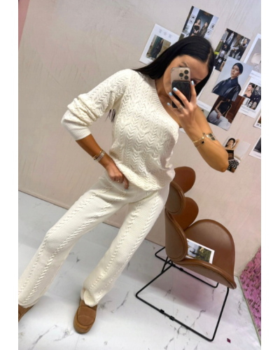 Komplet sweterkowy warkocz La Milla śmietankowy