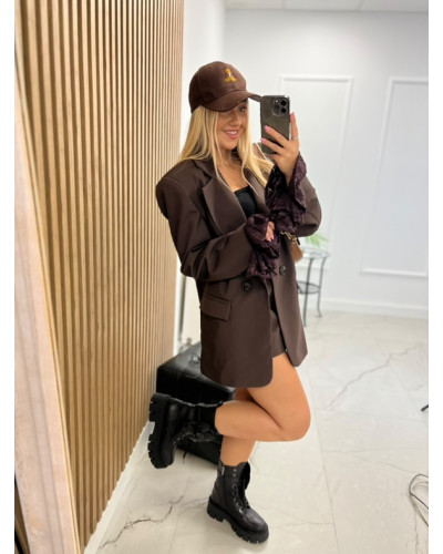 Marynarka z koronkowym mankietem La Milla czekoladowa