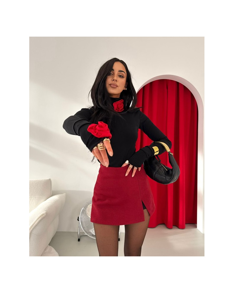 Golf z różami La Milla oliwkowy czarny z czerwienią