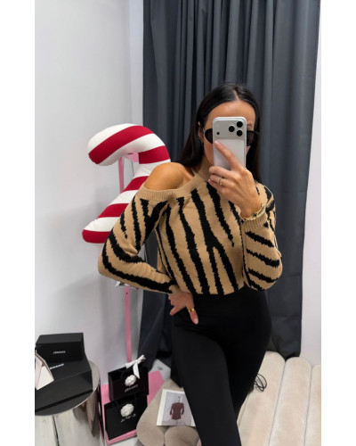 Sweter zebra La Milla beżowo-czarny
