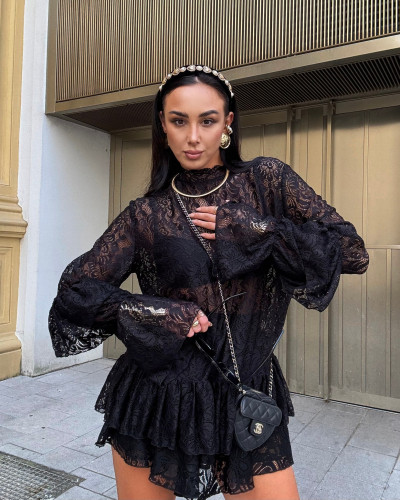 Spódnico-spodenki koronkowe falbany La Milla czarne