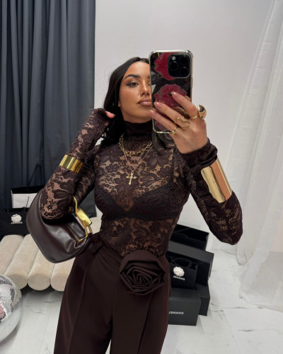 Spodnie materiałowe z różą La Milla czekoladowe