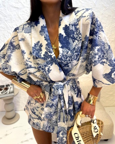Komplet kimono + spodenki w stylu DIOR La Milla granatowy