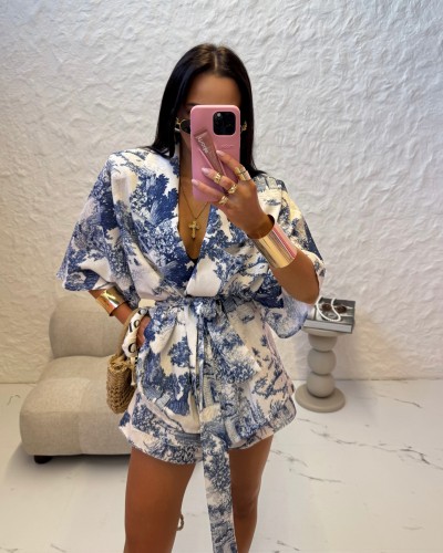 Komplet kimono + spodenki w stylu DIOR La Milla granatowy