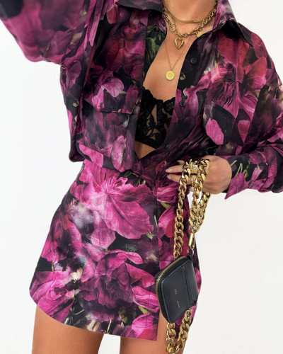 Spódnico-spodenki w kwiaty La Milla czarne z fuksją