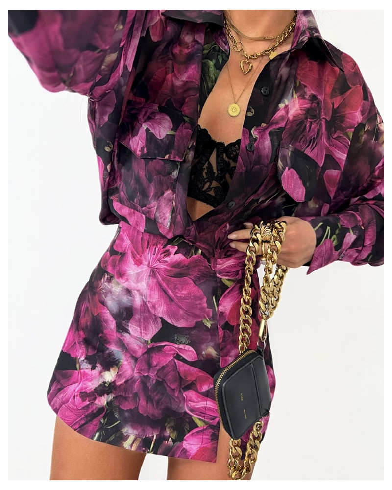 Spódnico-spodenki w kwiaty La Milla czarne z fuksją