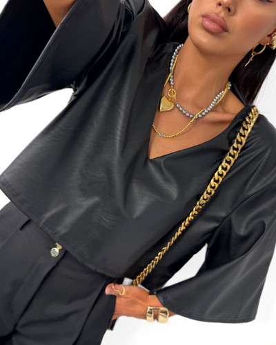 Bluzka z eko skóry La Milla czarna