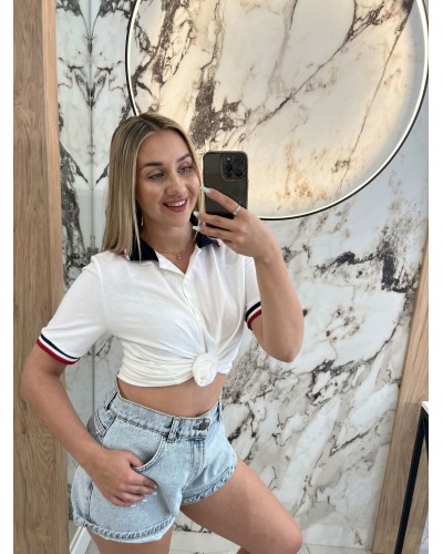 Koszulka polo By o la la...! biała z granatem