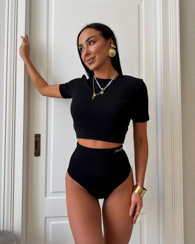 Komplet prążkowany top + figi La Milla czarny