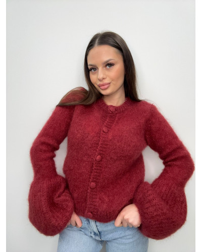 Sweter rozpinany z rozkloszowanym rękawem ceglany