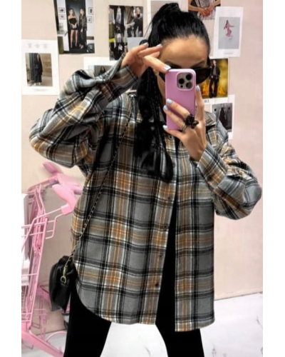 Koszula flanelowa w kratę La Milla szara z camelem