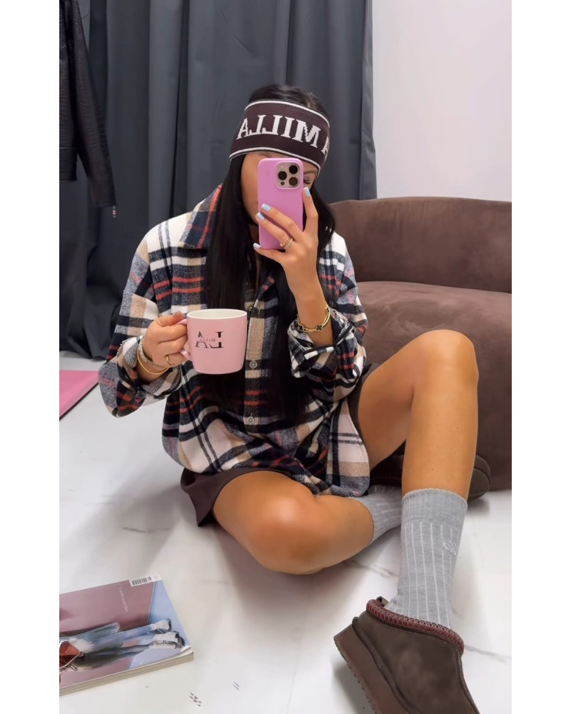 Koszula flanelowa w kratę La Milla granat z beżem