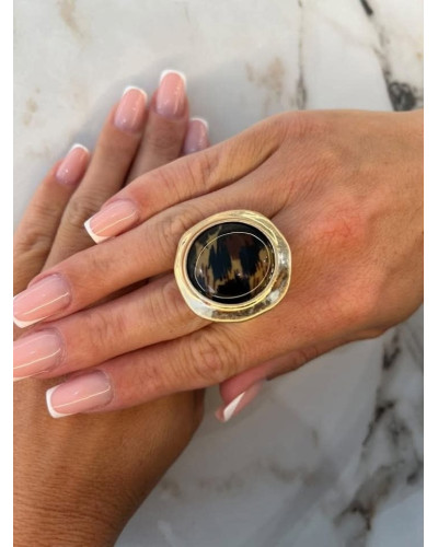 Pierścionek Gepard złoty z beżem