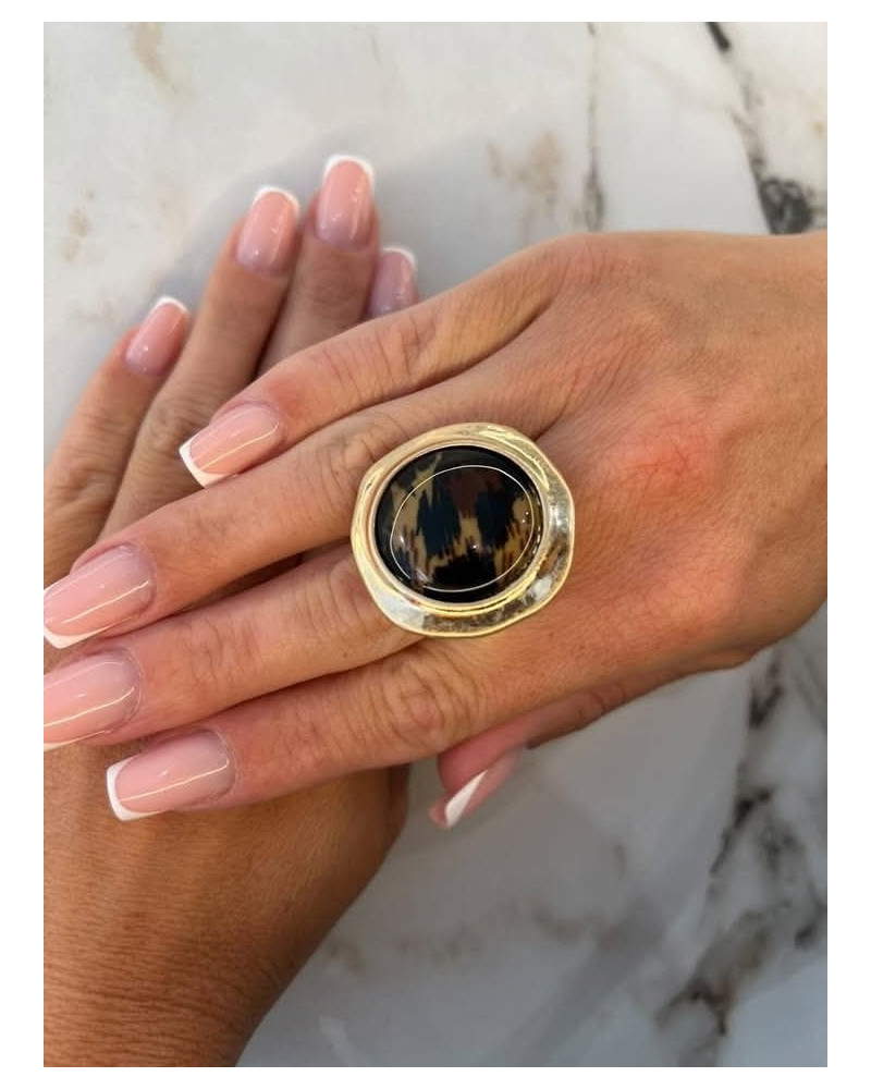 Pierścionek Gepard złoty z beżem