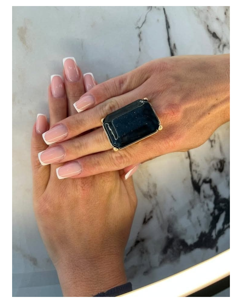 Pierścionek Onyks złoty z czernią