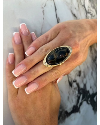 Pierścionek Panterkowa łza złoty z beżem