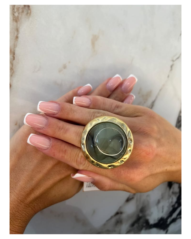 Pierścionek Kioto złoty z zielenią