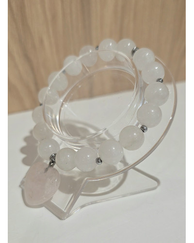 Bransoletka Margerita transparentna biała z kryształowym różowym sercem