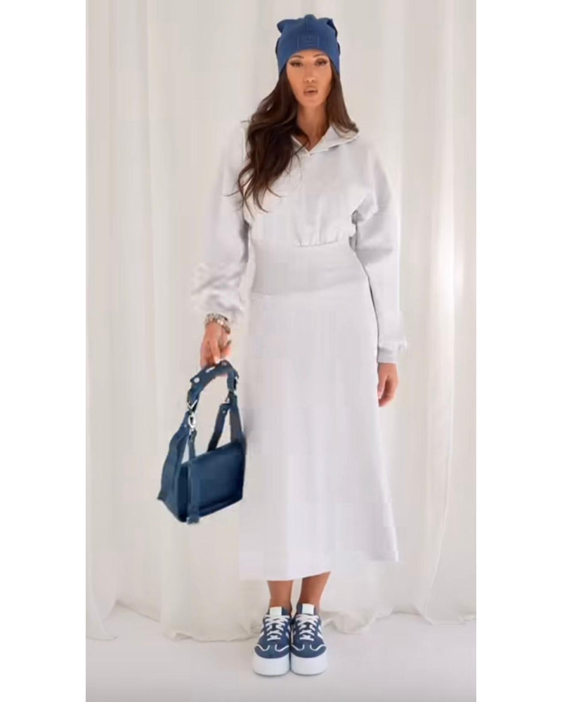 Sukienka taliowana z kapturem By o la la...! szary melanż