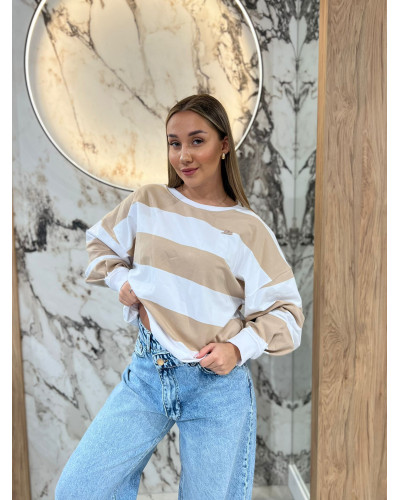 Bluza w pasy By o la la...! beżowa