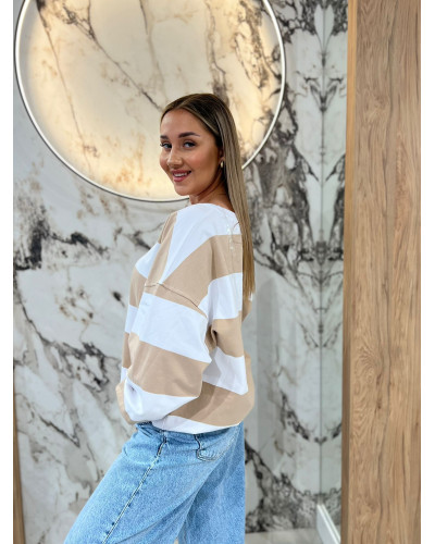 Bluza w pasy By o la la...! beżowa